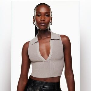 Aritzia Babaton Sculpt Knit Polo Crop Top